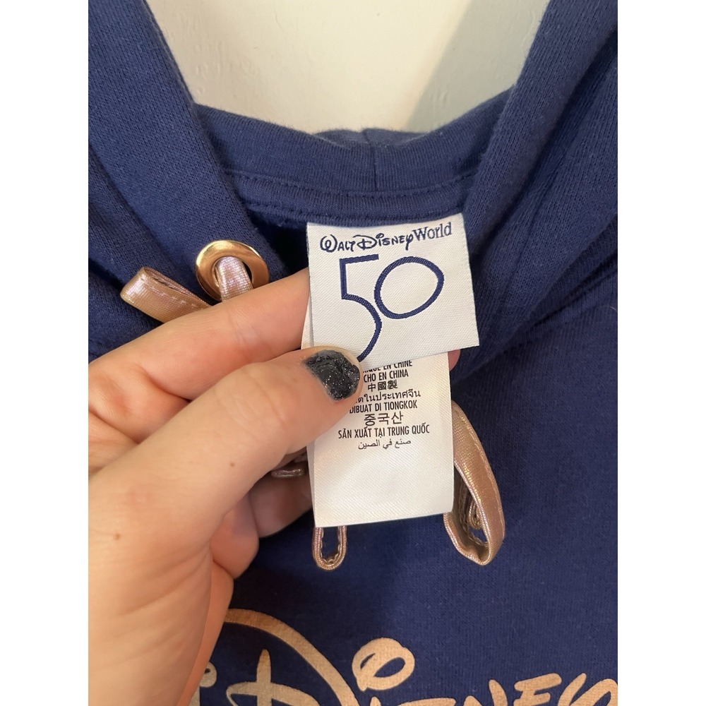 Walt‎ Disney World 50th Anniversary Navy Castle Crop Hoodie Womens Lg Sweatshirt - Picture 2 of 4